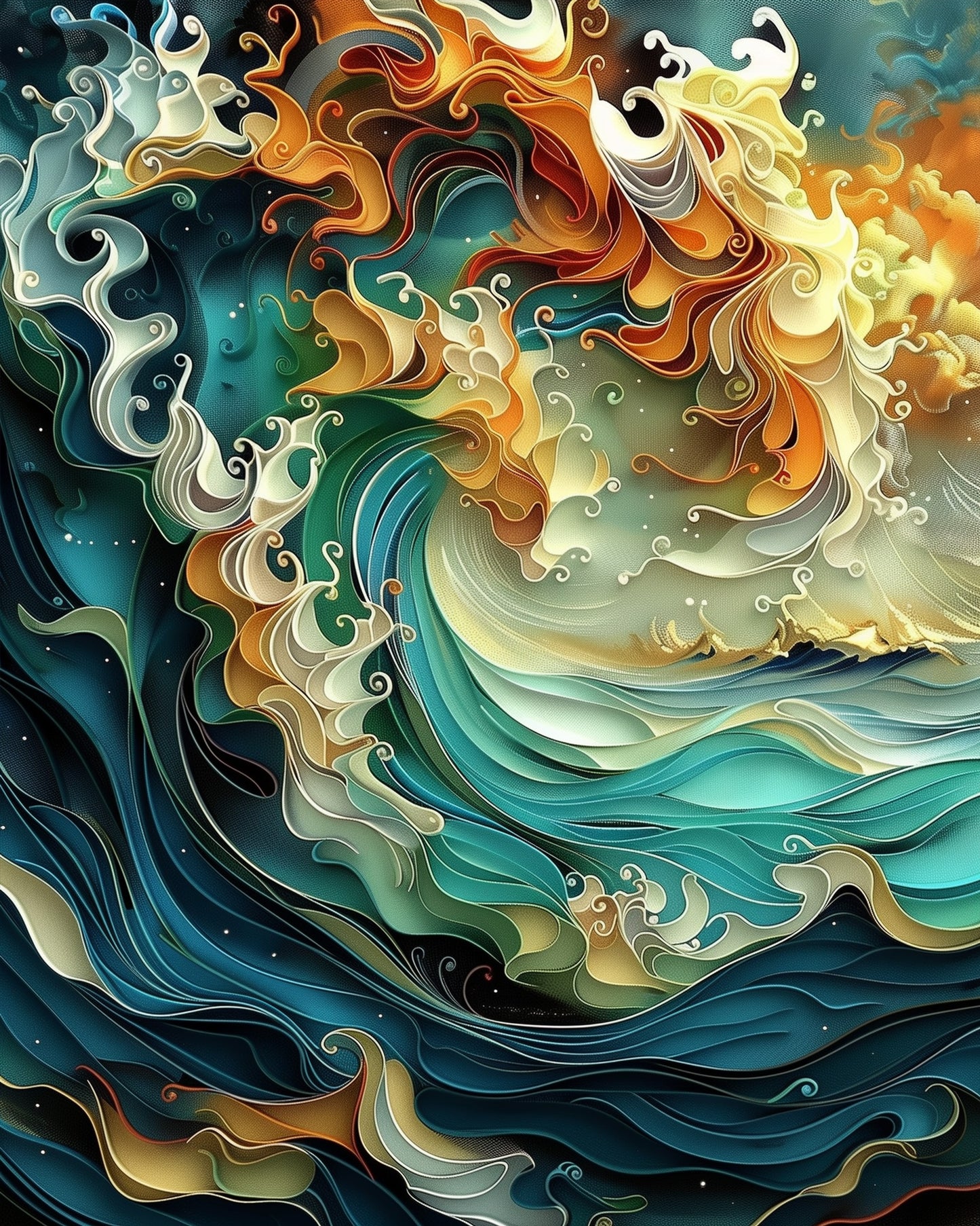 Immerse in miicreative's oceanic artwork, showcasing a vivid wave scene; perfect for relaxation and creative focus.