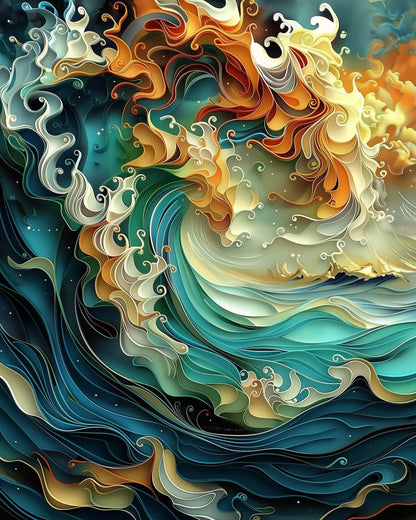 Immerse in miicreative's oceanic artwork, showcasing a vivid wave scene; perfect for relaxation and creative focus.