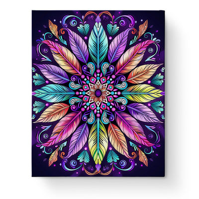 Feathered Harmony Mandalas by miicreative, featuring a vibrant mandala with colorful feather motifs. Ideal for mindfulness and creativity through paint by numbers.