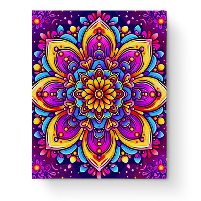 Vibrant Harmony - Mandalas paint by numbers kit by miicreative. Features a kaleidoscope of colors with intricate mandala patterns, promoting mindfulness and creativity.