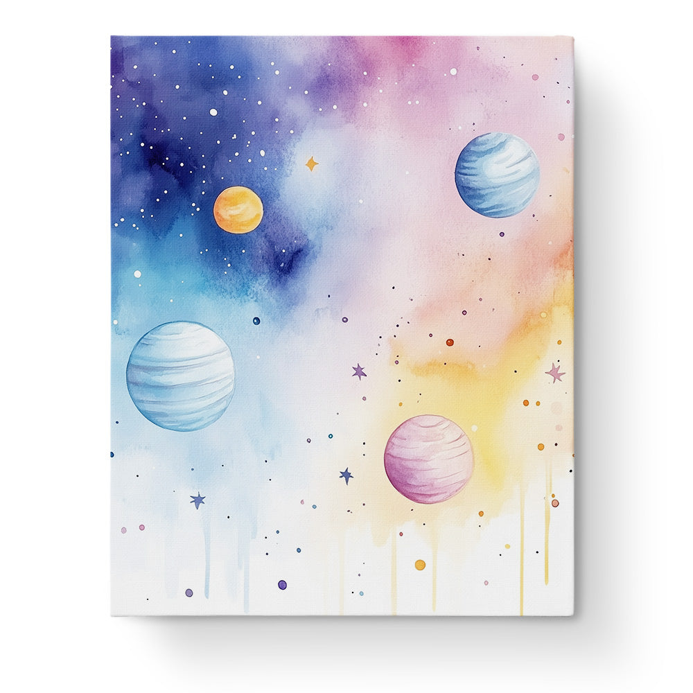 Celestial Harmony by miicreative shows vivid galaxies with colorful planets, inviting tranquility and focus in a paint by numbers experience.