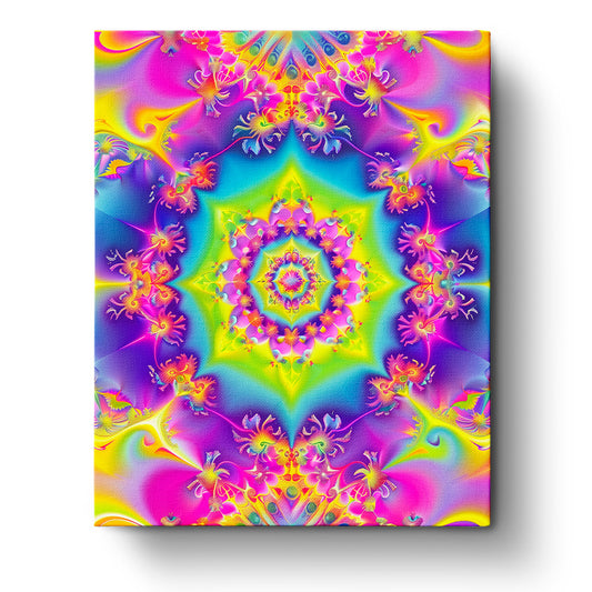 Colorful and intricate vibrant mandala design from miicreative, showcasing a swirling pattern of neon hues. Perfect for mindfulness and creativity in the 'Vibrant Mandala - Meditation' kit.