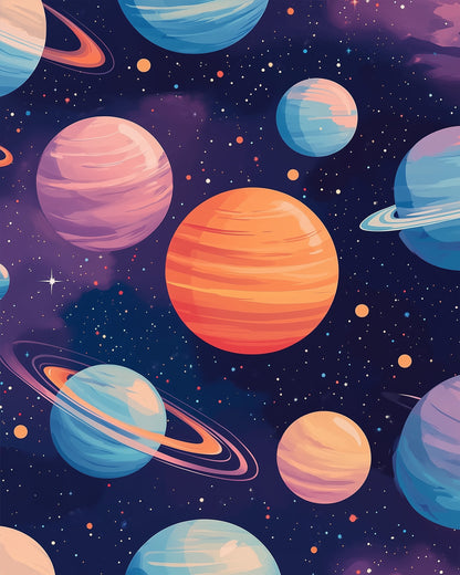 Discover miicreative's Celestial Wonders. Dive into a galaxy with planets and stars. Perfect for stress relief and creative focus.