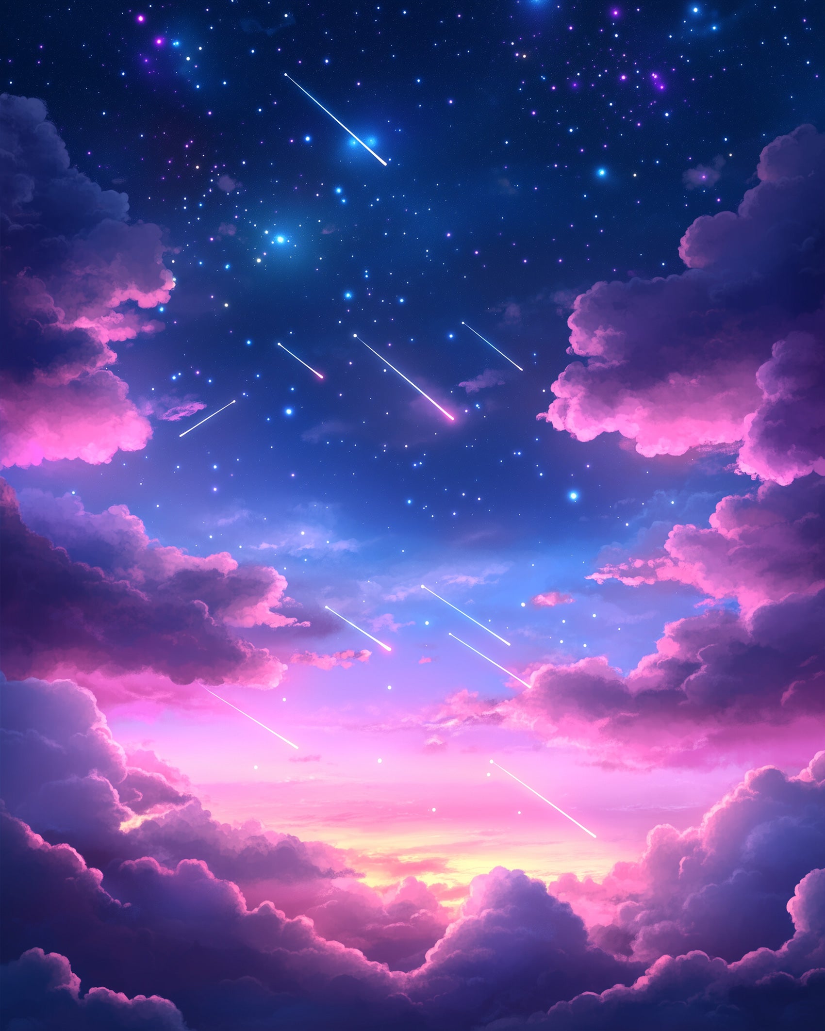 Peaceful galaxy landscape by miicreative with shooting stars. Ideal for stress relief and creativity. Engage in a mindful painting experience.
