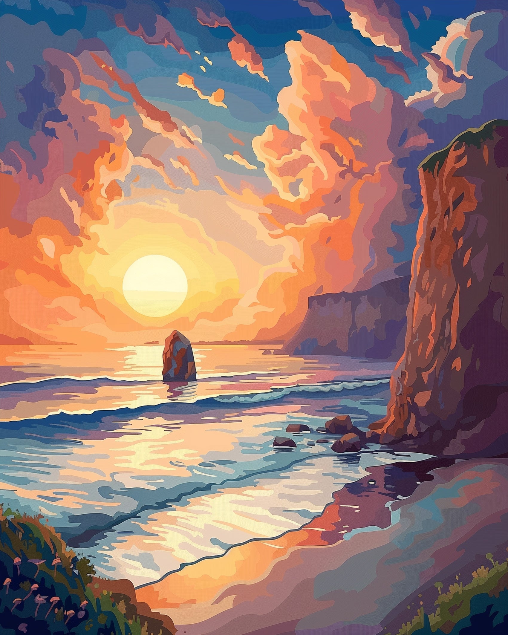 Capture the calm of a sea landscape with miicreative's Sunset Serenity. Enjoy the focused art of painting vibrant skies and peaceful waters.