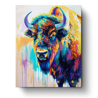 Vibrant Bison Portrait - USA by miicreative. A colorful, detailed image of a bison capturing creative expression and mindfulness through vivid hues.