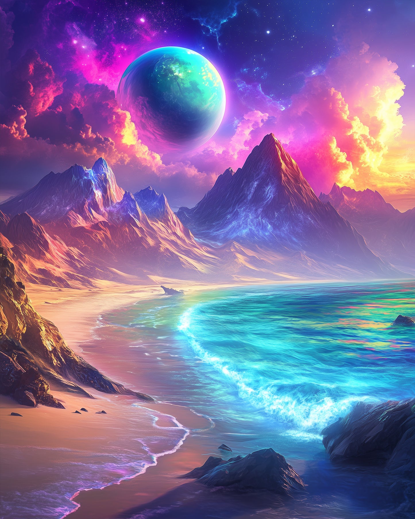 miicreative Celestial Shores kit featuring a dreamy landscape with a colorful planet, perfect for relaxation and artistic expression.