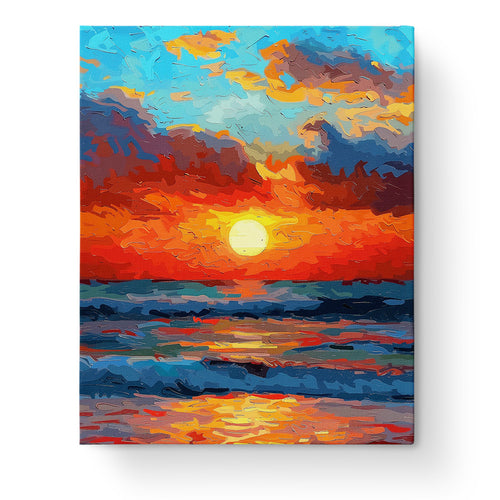 Sunset Serenity from miicreative captures a vibrant seascape with a glowing sun. This paint by numbers kit provides a mindful painting experience that soothes the soul.