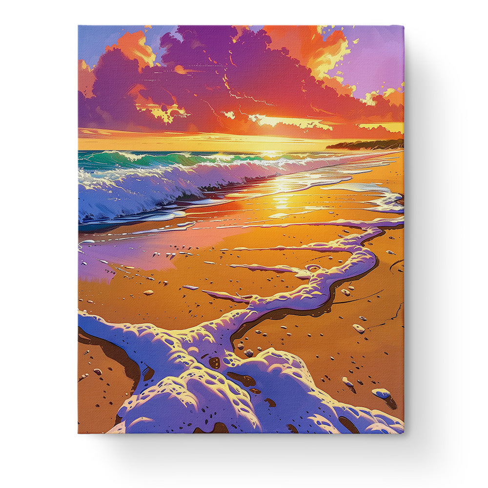 Vibrant Sunset Serenity by miicreative. Captivating sea landscape scene at sunset, promoting mindfulness and relaxation through painting. Fixed kit experience.