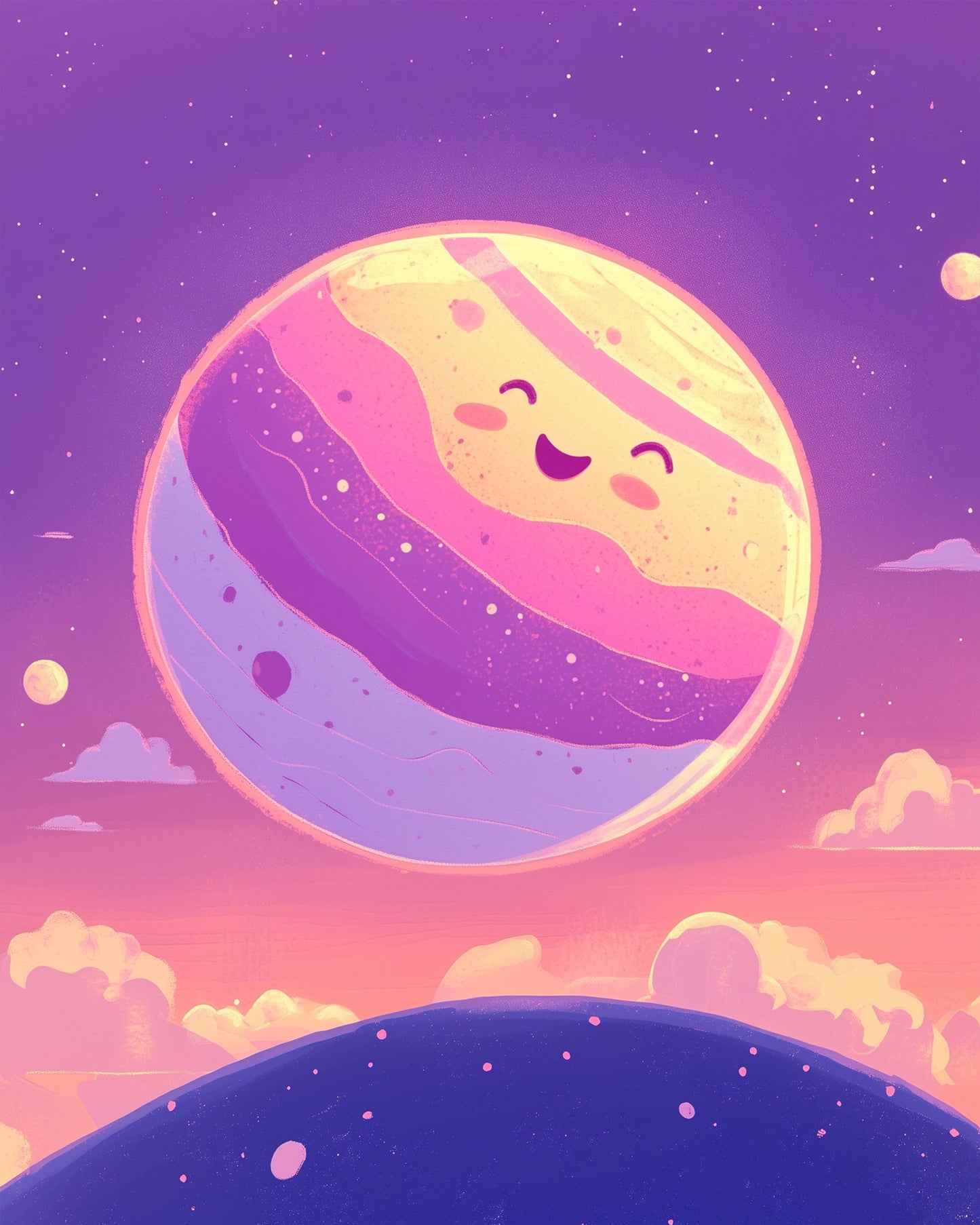 A delightful smiling planet in a cosmic setting by miicreative, perfect for relaxation and focus. Enjoy the creative journey with a paint by numbers kit.