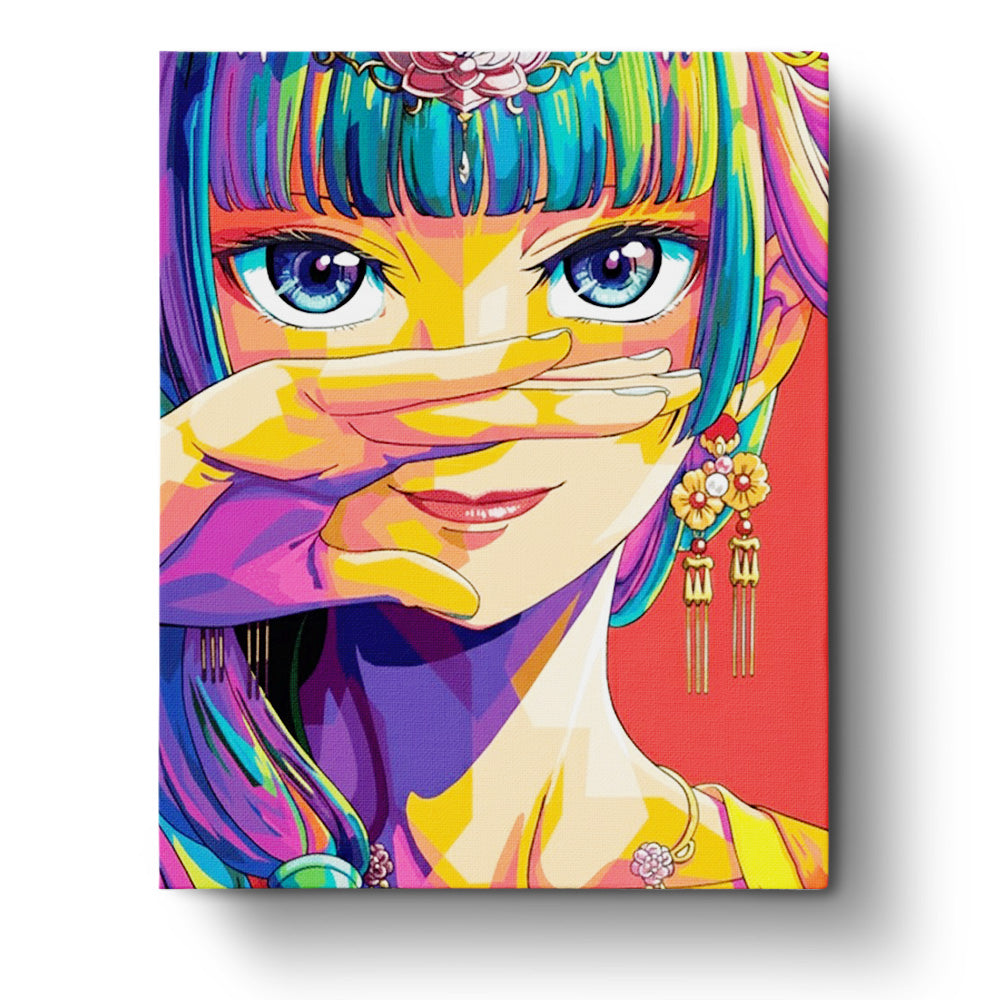Colorful anime-inspired portrait by miicreative, showcasing vibrant colors and mindfulness in painting experience.
