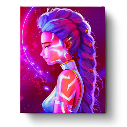 Vibrant Sci-Fi Beauty in miicreative painting. A mesmerizing anime-inspired figure with striking colors, inviting mindfulness through painting.