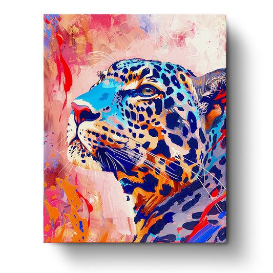 A stunning Vibrant Leopard painting with rich colors and abstract strokes, part of the Abstract Animals collection by miicreative. This kit promotes mindfulness and creativity.