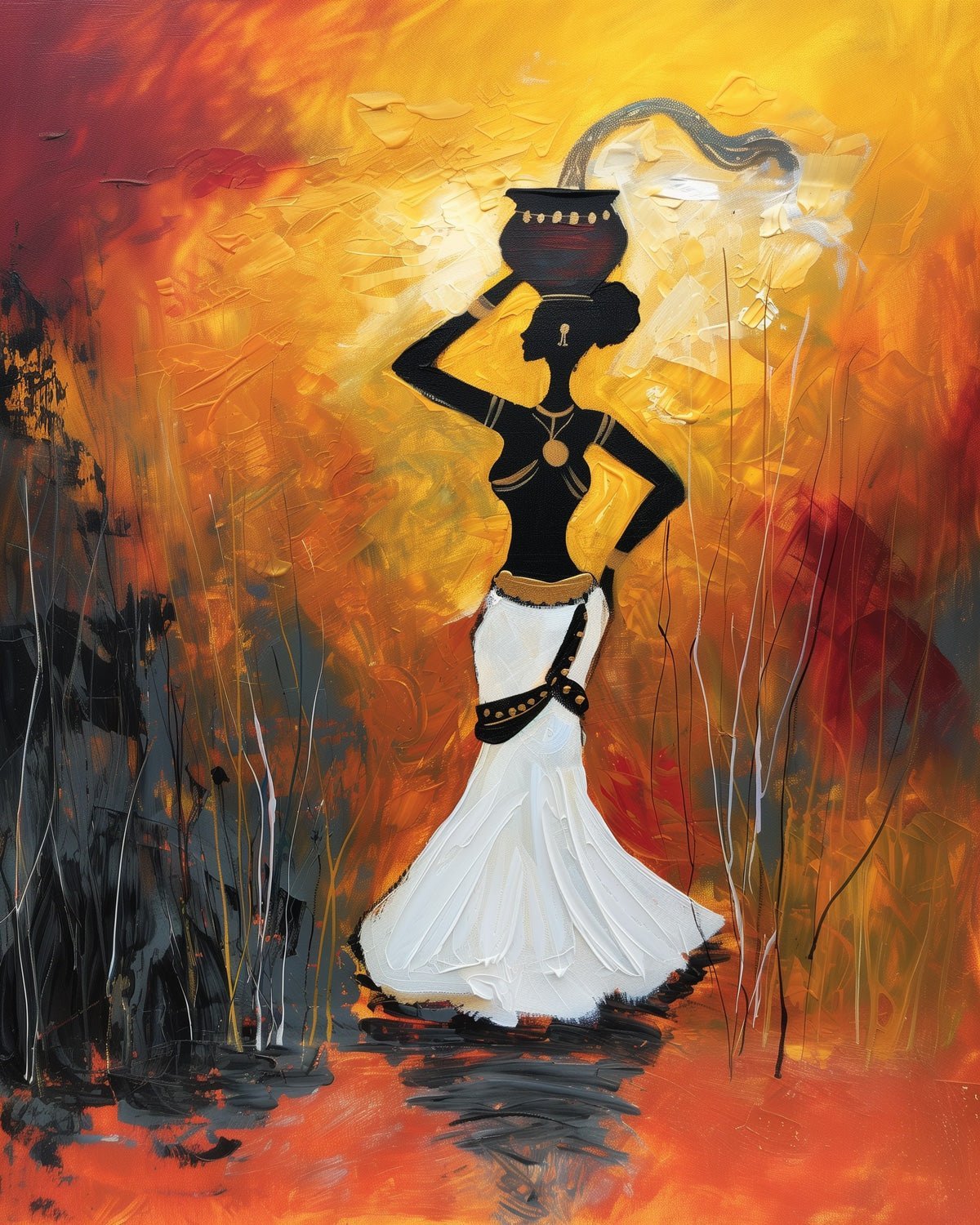 Elegant African Lady with Water Pot - miicreative