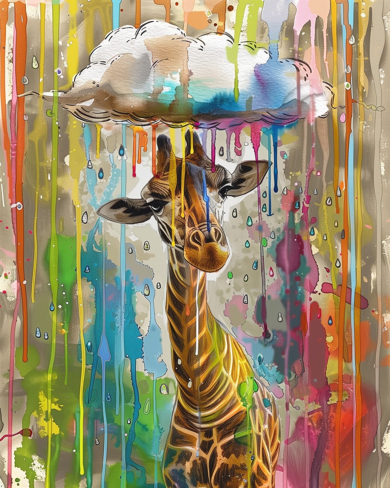 Giraffe in Dazzling Rain - Abstract Animals - miicreative