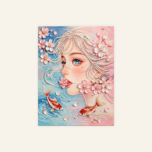 Koi-Kissed Blossom Muse – Pearl Painting - miicreative