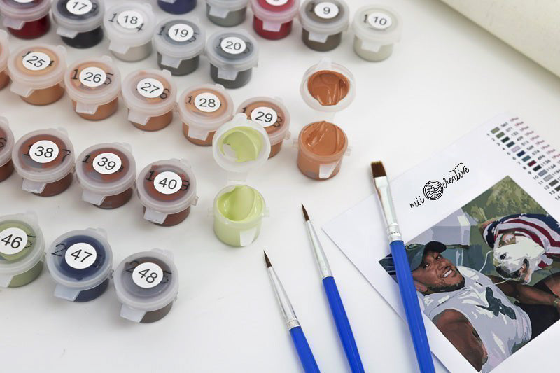 Paint Brushes for Paint By Numbers with Paint Pots and Canvas.