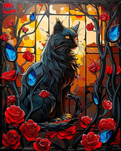 Mystical Black Cat and Roses - Halloween - miicreative