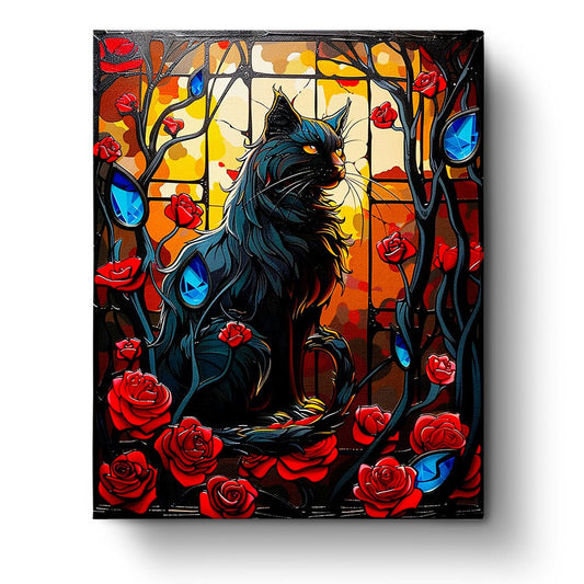 Mystical Black Cat and Roses - Halloween - miicreative