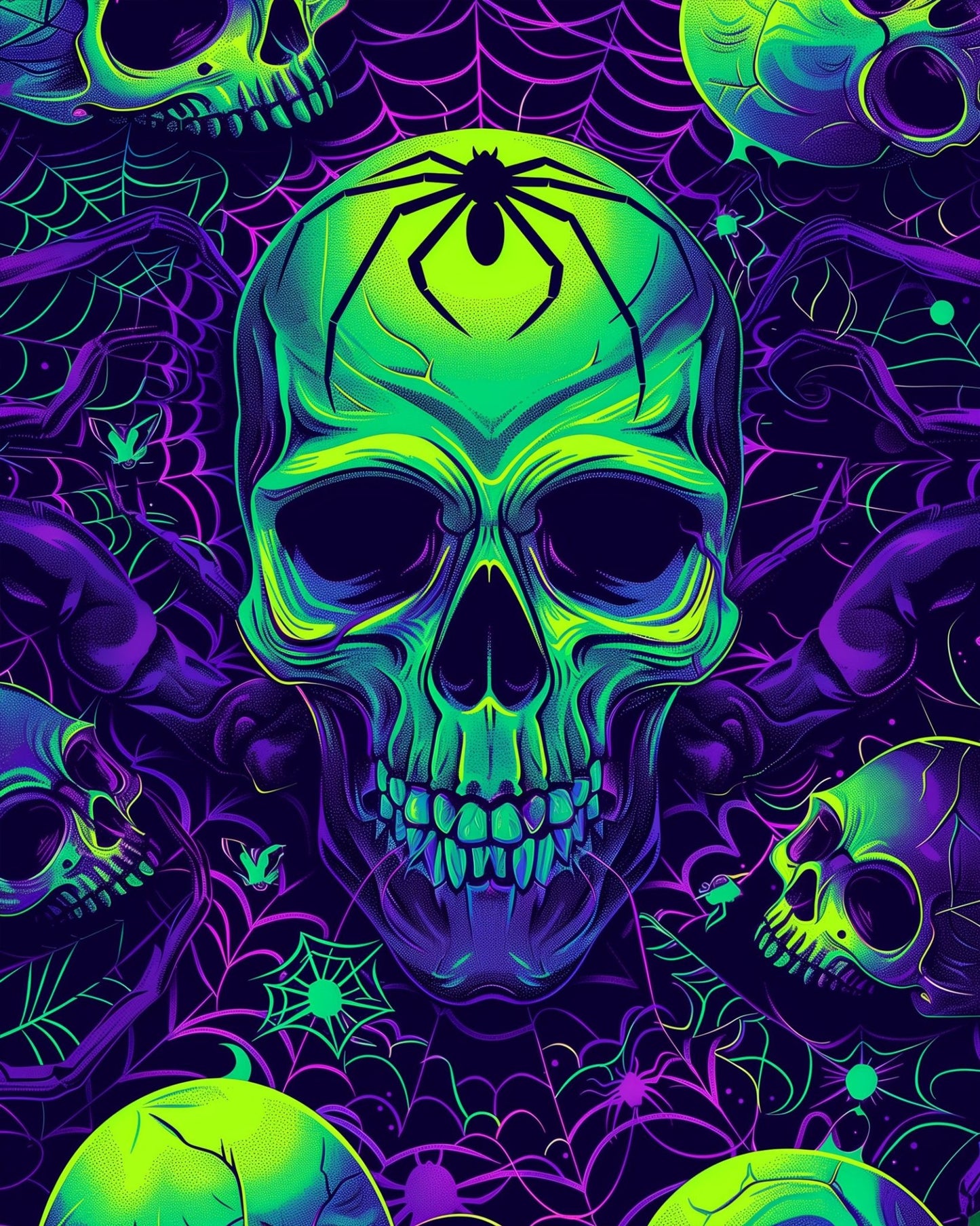 Neon Skull with Spider - Halloween - miicreative