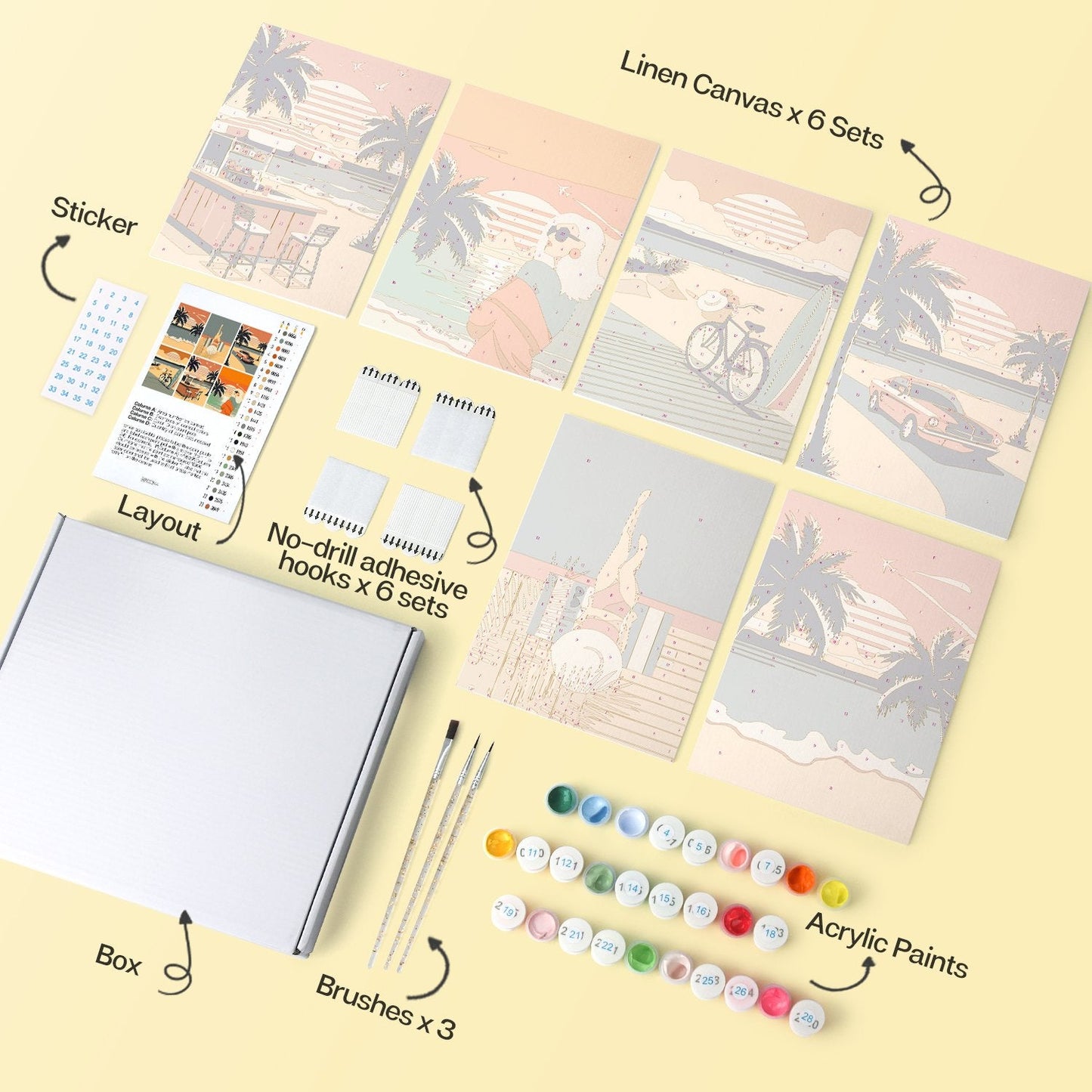 Palm Coast Getaway – Set of 6 Mini Paintings - miicreative
