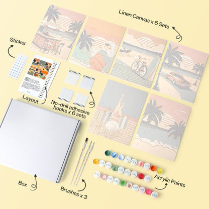 Palm Coast Getaway – Set of 6 Mini Paintings - miicreative