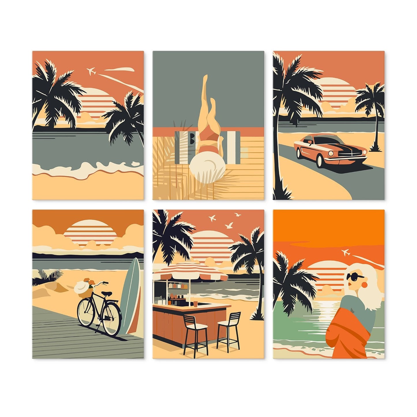 Palm Coast Getaway – Set of 6 Mini Paintings - miicreative