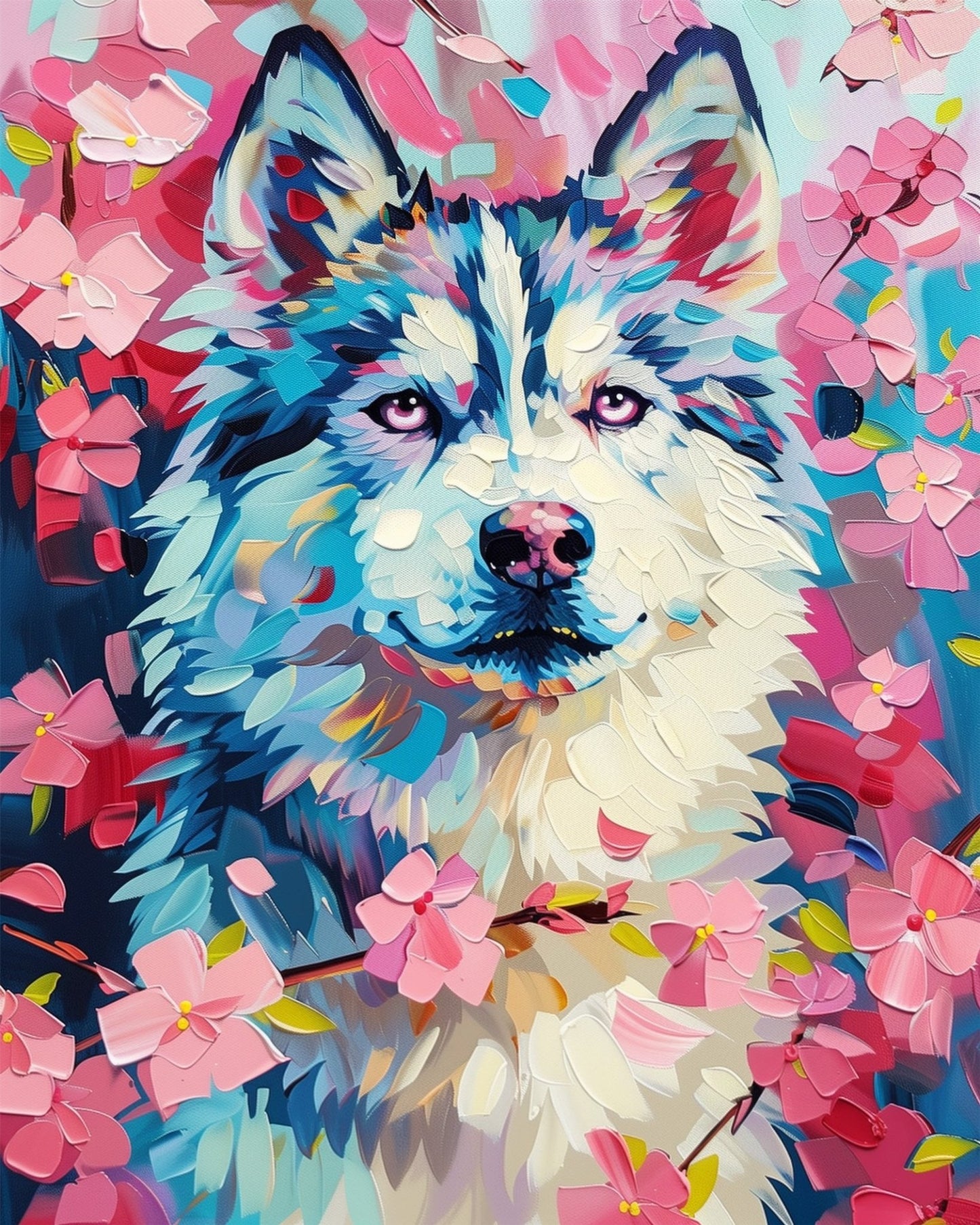 Pastel Wolf with Blossoms - Abstract Animals - miicreative