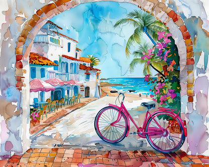 Pink Bike at the Beach - miicreative - Paint by Numbers Fixed Kit