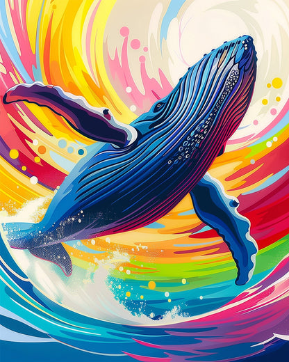 Rainbow Whale Adventure - Abstract Animals - miicreative