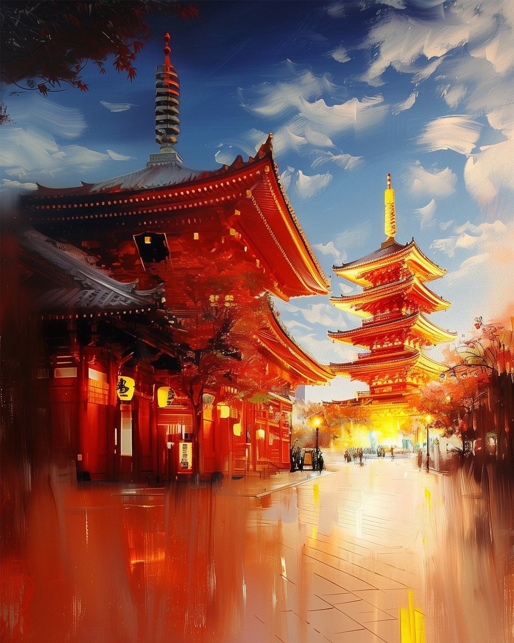 Tokio - Twilight at the Pagoda - Japan - miicreative - Paint by Numbers fixed  Kit