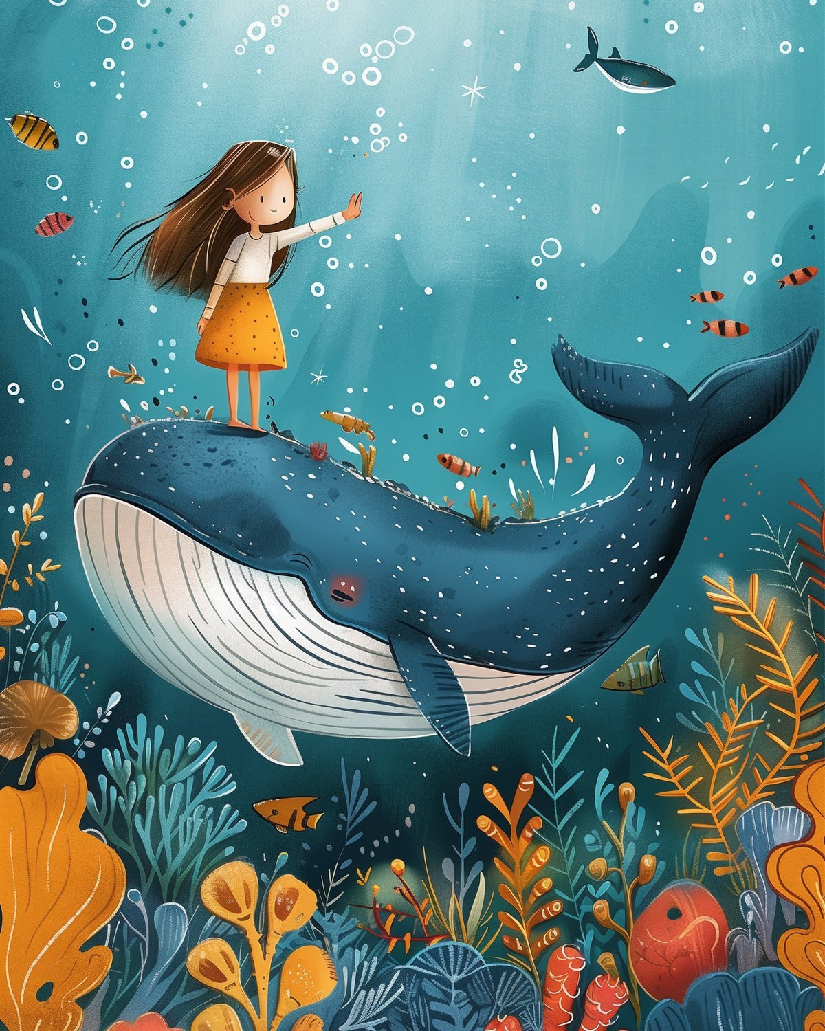 Underwater World Whale with Girl - miicreative