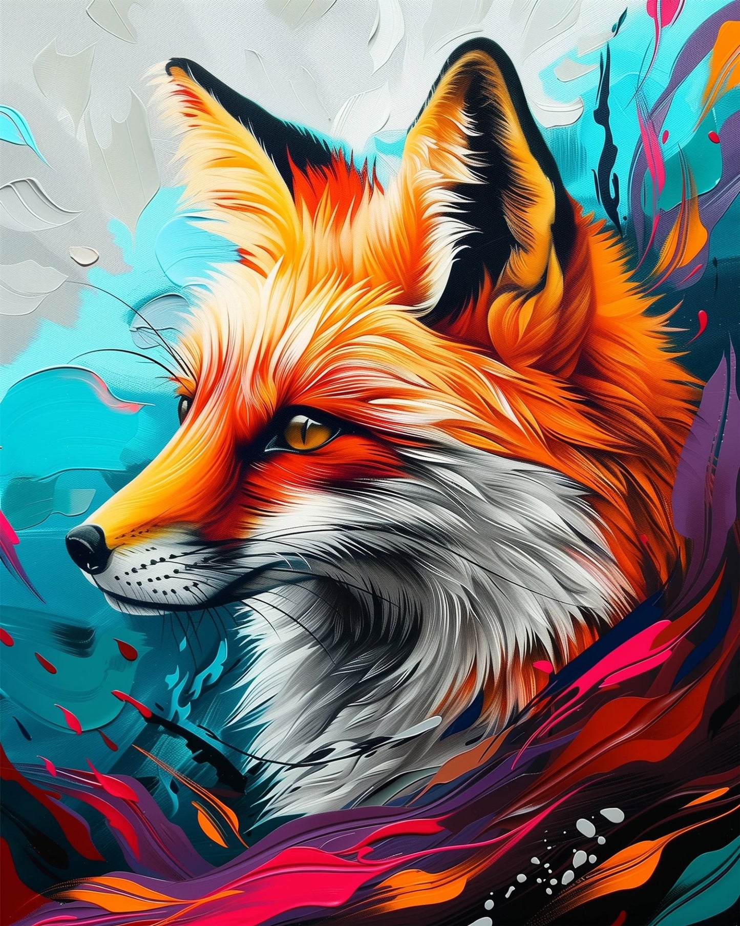 Vibrant Fox Portrait - Abstract Animals - miicreative