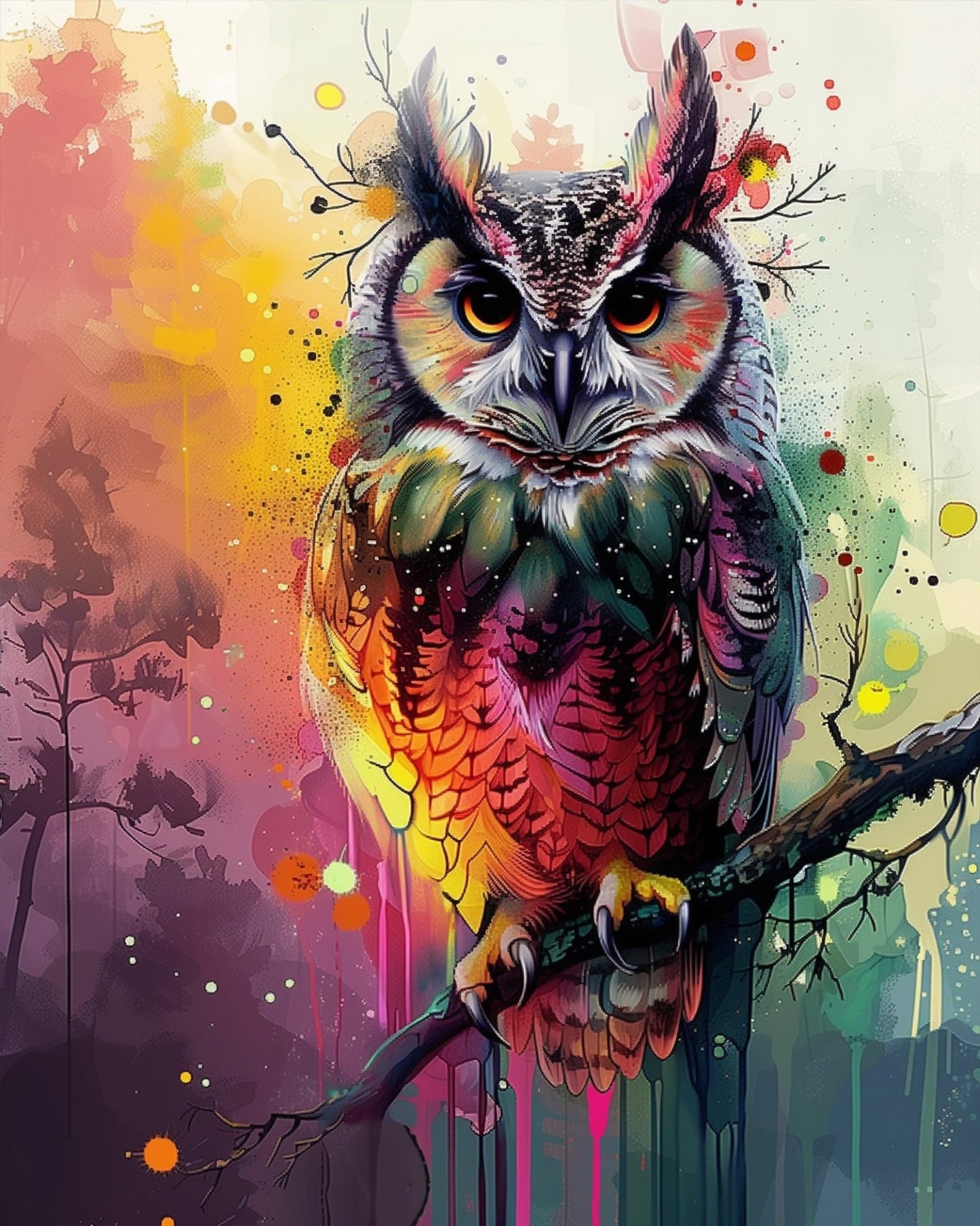 Vibrant Owl Illustration - Abstract Animals - miicreative