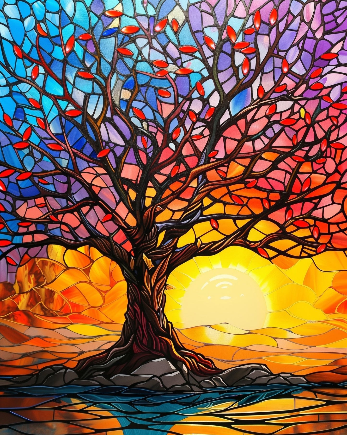 Vibrant Sunset Tree - Meditation - miicreative