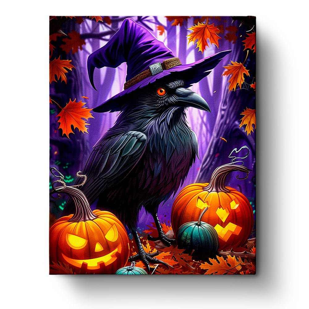 Witchy Raven and Pumpkins - Halloween - miicreative