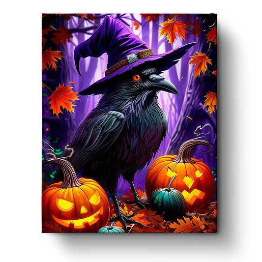 Witchy Raven and Pumpkins - Halloween - miicreative