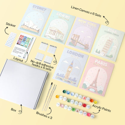 World Landmarks – Set of 6 Mini Paintings - miicreative