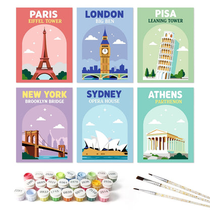 World Landmarks – Set of 6 Mini Paintings - miicreative